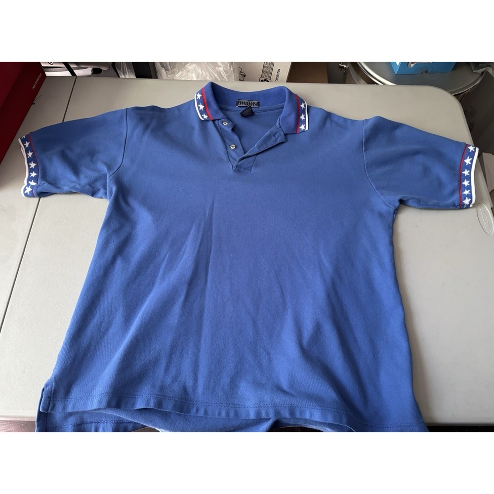 Vtg 80s Hilton Blue‎ USA L Polo Shirt